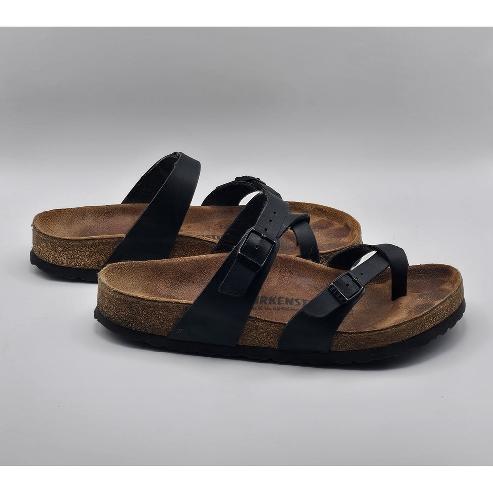 Birkenstock Womens 8 39 Mayari Sandals Toe Loop Black Birko-Flor Strappy Comfort